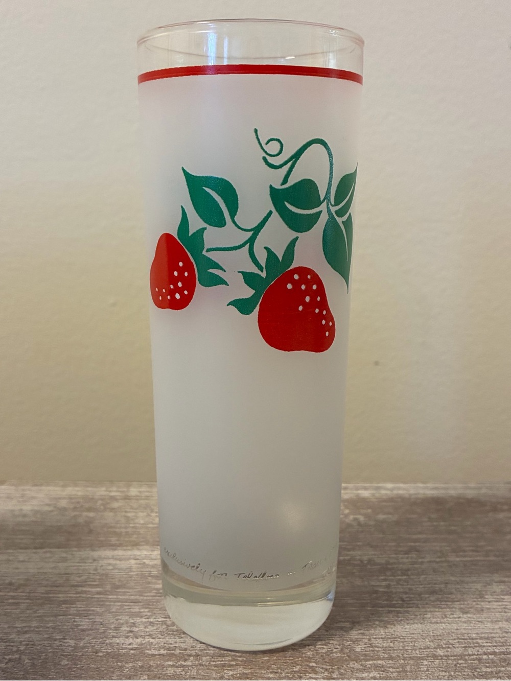Vintage Teleflora France Frosted Strawberry Glass Tom Collins Tumbler 1983